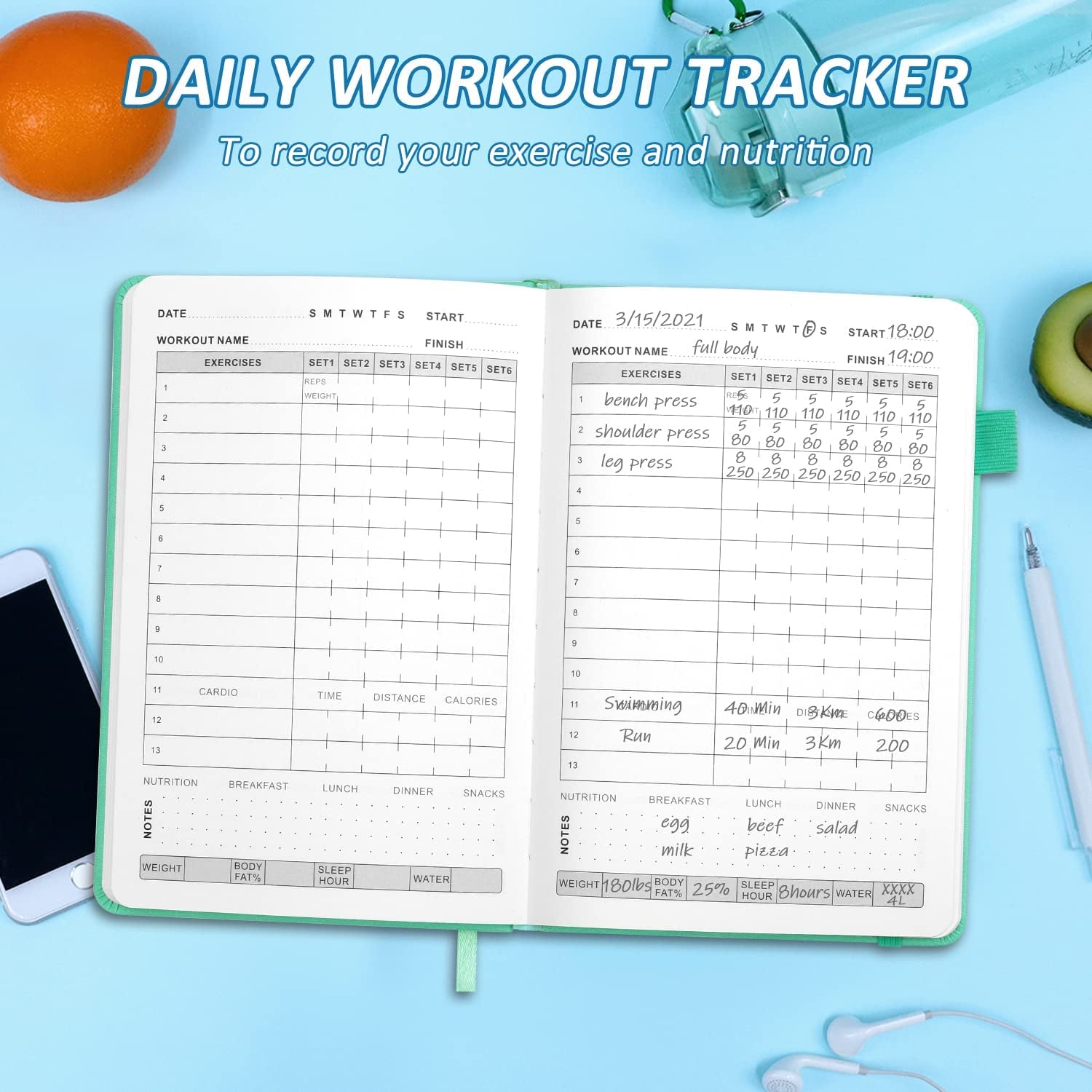 Ultimate Fitness Journal: 6-Month Undated Workout Planner for Home Gym - Perfect for Men & Women (Green)