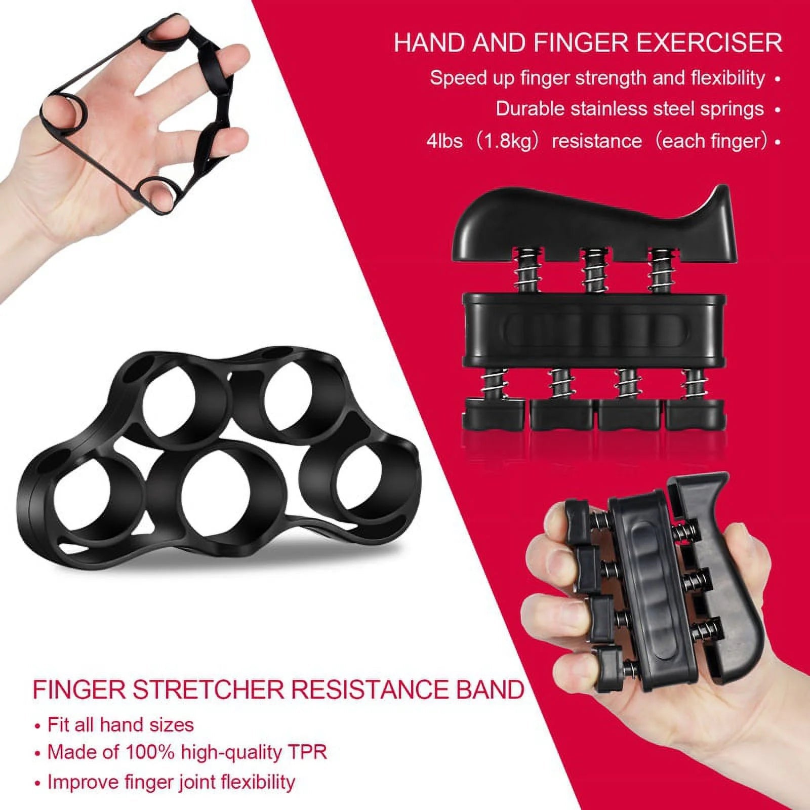 Ultimate 6-Piece Hand Grip Strengthener Kit - Adjustable Resistance Hand Gripper, Finger Exerciser, Grip Ring & Stress Relief Ball for Enhanced Strength and Flexibility (Black)