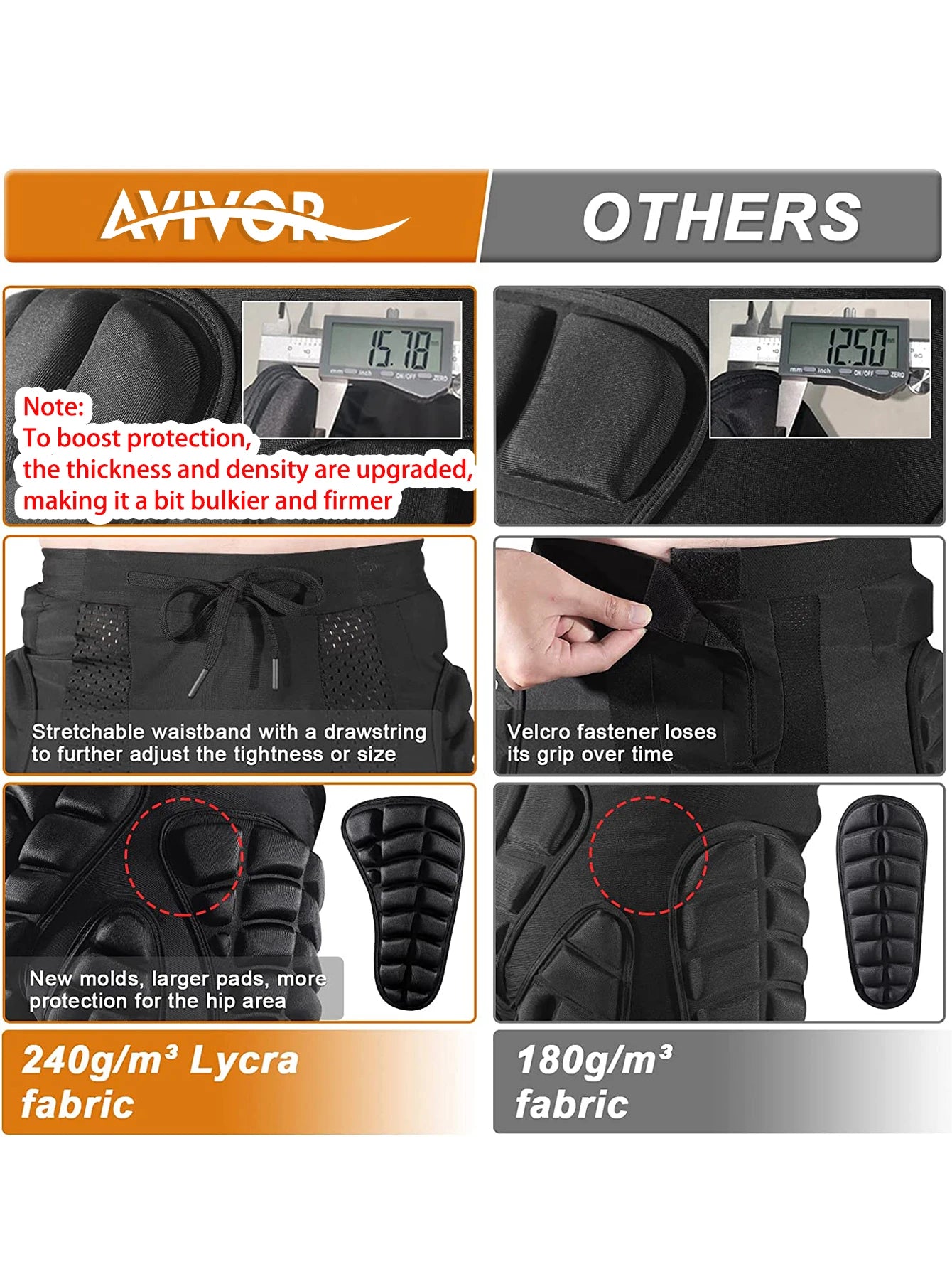 AVIVOR 3D Protective Padded Shorts for Ultimate Snowboard, Skate, and Ski Safety - Hip, Butt, and Tailbone Protection